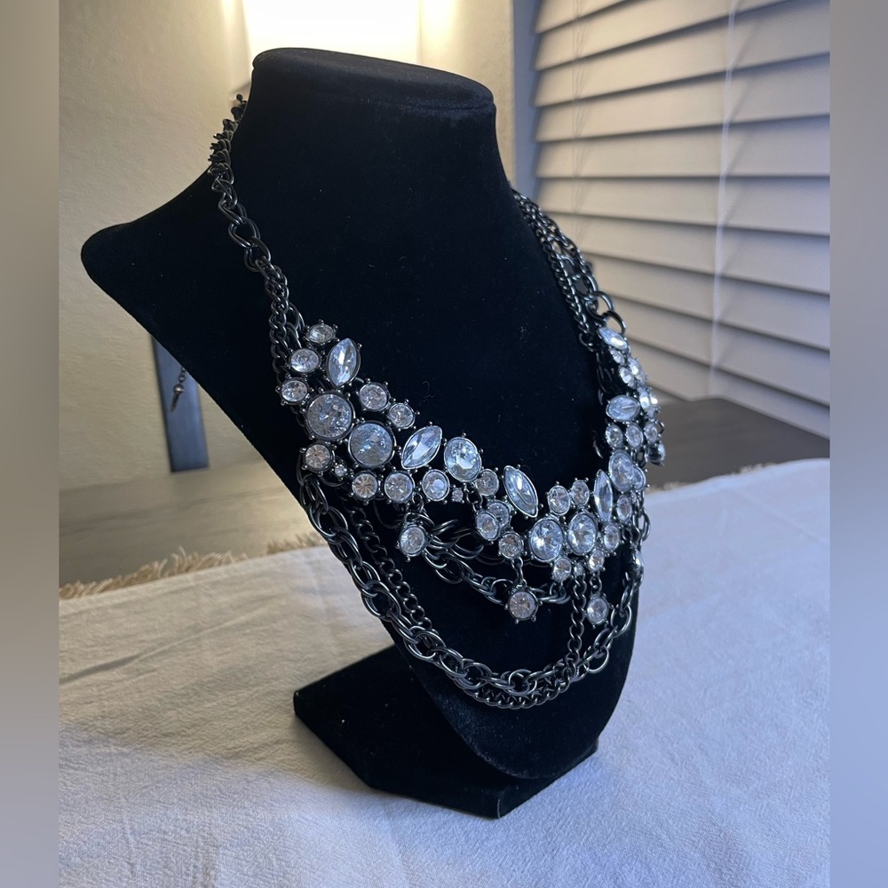 Rare JCrew Rhinestone Necklace | Gunmetal